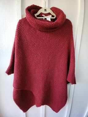 Cocogio Made in Italy One Size Red Shawl Knit Sweater Poncho Wool Blend
